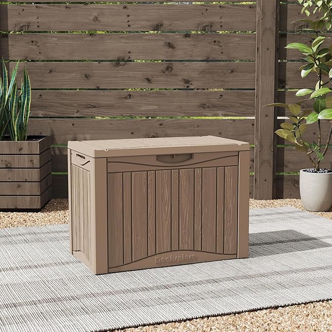 50 Gallon Outdoor Storage Box Waterproof Lockable Resin Deck Box Large, Patio Storage Bin for Pool Accessories Cushion Furniture, Garden Tools, UV-Resistant Outside Delivery Grey