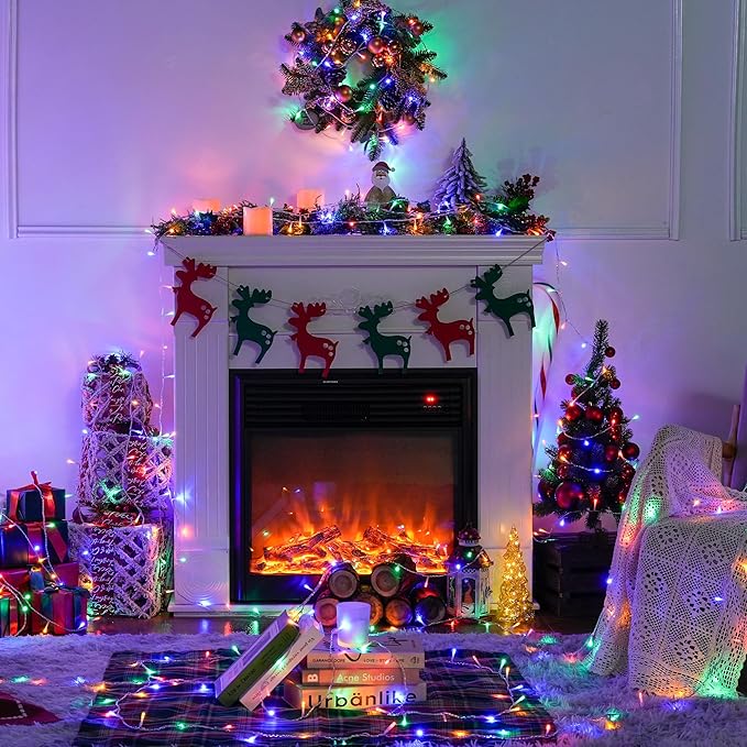 JMEXSUSS Multicolor Christmas Tree Lights Indoor Outdoor, 200 LED Clear Wire, 66ft Colorful Plug-in for Bedroom Room Party Xmas Decorations