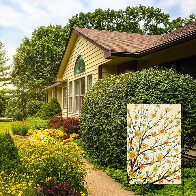Louise Maelys Summer Tree Garden Flag Spring Floral Welcome 12x18 Inch Double Sided Small Burlap Seasonal Holiday Yard Outdoor Sign Outside Home House Decoration