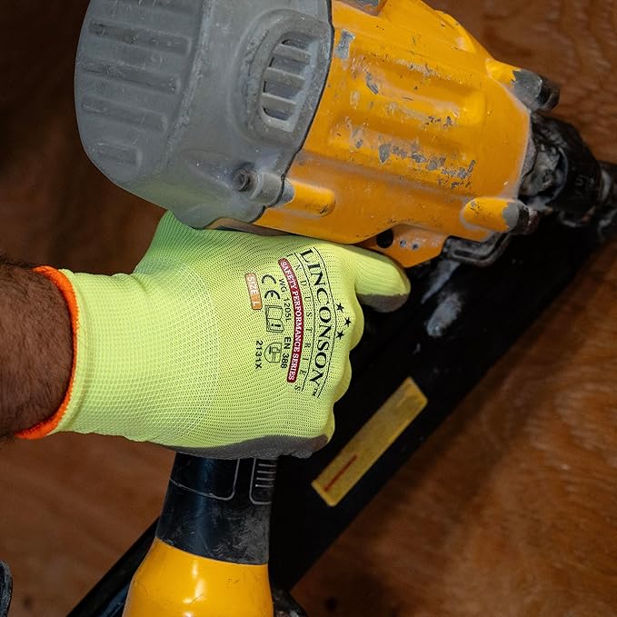 linconson 12 Pack Safety Performance Series Construction Mechanics Wrinkle Latex Work Gloves