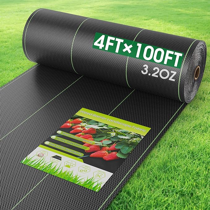 4FTx100FT Weed Barrier Fabric Heavy Duty, Gardening Landscape Fabric Cover Mat, Durable Weed Control Fabric for Garden Bed Cover, Landscaping, Commercial Driveway, Underlayment Use (4x100FT-3.2OZ)