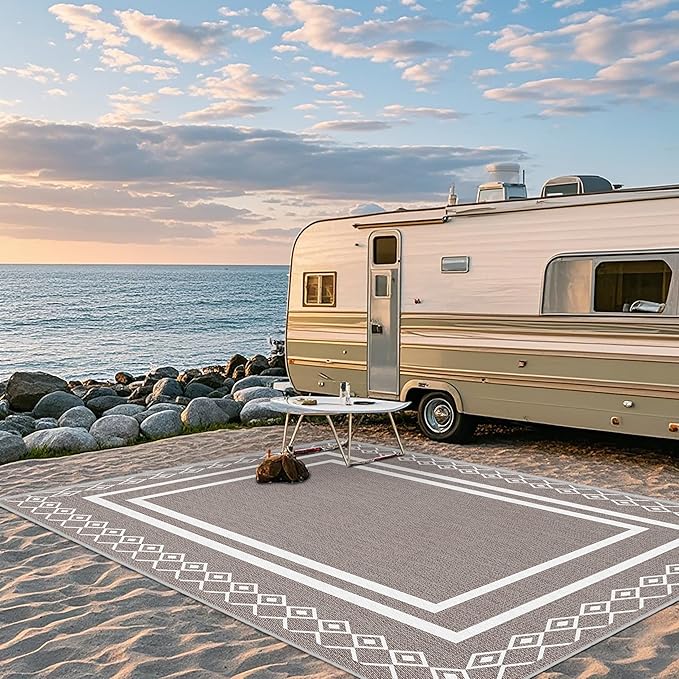 Outdoor Patio Rug, Outside Rectangular Carpet, Moroccan Geometric Rugs, Washable Large Indoor Outdoor Rug 8x10 Mats for RV, Picnic, Backyard, Deck, Balcony, Porch, Beach