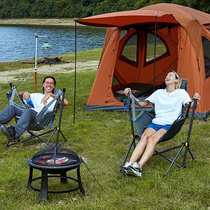 TIMBER RIDGE Hammock Camping Chair with Adjustable Backrest, Heavy Duty Folding Hammock Chair Supports 300lbs, Portable Hammock Chair for Camping, Travelling and Patio, Grey