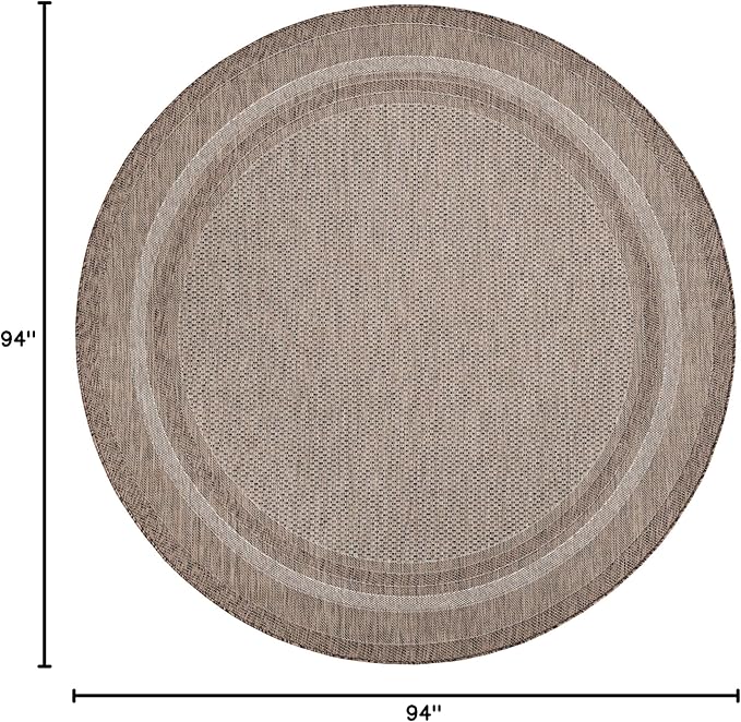 Unique Loom Outdoor Border Collection Area Rug - Soft Border (7' 10" Round Brown/Ivory)
