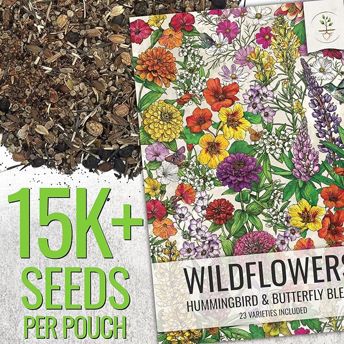 Seed Needs Wildflower Seeds Hummingbird and Butterfly Seed Mix | 2 Packs (1 Ounce Each) No Filler 23 Varieties Garden Seeds Annual & Perennial Species | Pollinator Attracting Flower Seed | Bulk