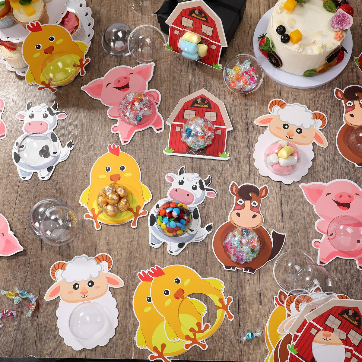 Motiskyy 30 Pack Farm Animal Candy Card with Clear Candy Domes Chocolate Holder Cards for Farm Themed Farmhouse Party Birthday Shower DIY Gift