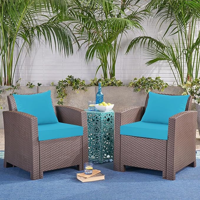 24x24 Inch Outdoor Cushions for Patio Furniture Set of 2, Waterproof Outdoor Chair Cushions w/Fade-Resistant, Removable & Machine-Washable Covers, Deep Seat Sofa/Couch Pad Replacement, Teal