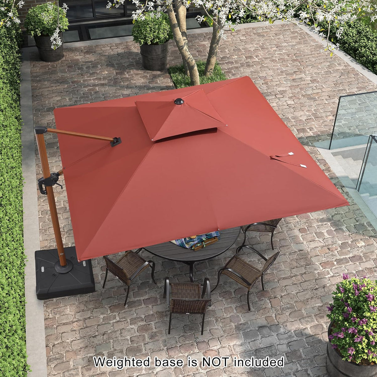 PURPLE LEAF 10ft Patio Umbrella Outdoor Square Umbrellas Large Cantilever Umbrella Windproof Offset Umbrellas Heavy Duty Sun Umbrella for Garden Deck Pool Patio, Brick Red