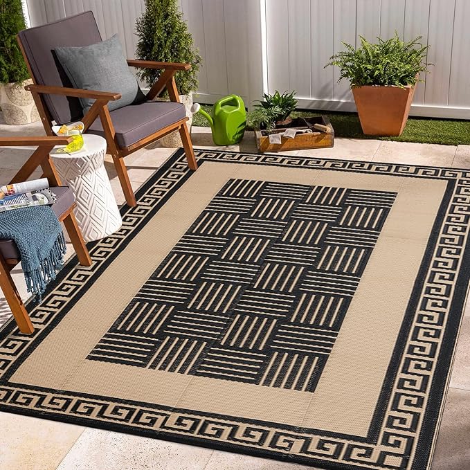 Outdoor Rug 6x9 ft Waterproof, Reversible Outdoor Plastic Straw Rug for Patios Clearance, Outdoor Area Rug Carpet RV Mat for Camping Backyard Deck Porch