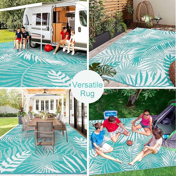 HiiARug Outdoor Rug 5x7 Reversible Plastic Straw Rug Waterproof Patio Rugs for Patios Clearance RV Mat for Outside Outdoor Carpet for RV Porch Deck Beach Camper Backyard