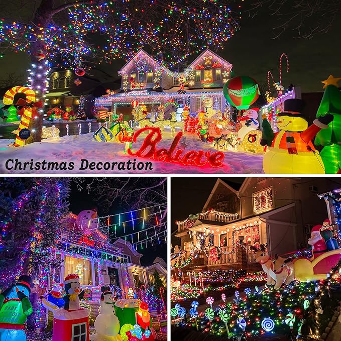 KNONEW Outdoor Christmas Lights 300 LED 99ft String Lights 8 Modes & Time Memory Fairy Light Plug in Waterproof LED String Lights for Xmas Yard Tree Wedding(Multicolor)