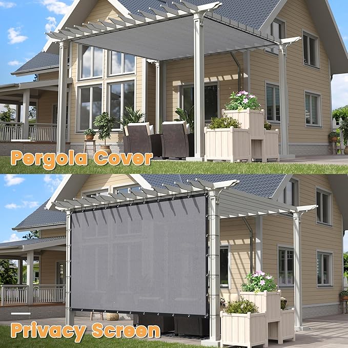 VICLLAX Shade Fabric Sun Shade Cloth with Every 2 FT Grommets for Patio Garden Pergola Cover Canopy 5x12 FT, Light Grey