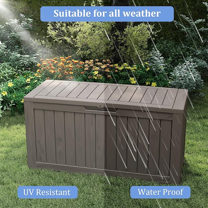 80 Gallon Outdoor Storage Box with Wheels, Waterproof Lockable Resin Deck Box Patio Storage Bin for Pool Accessories Cushion Furniture, Garden Tools, UV-Resistant Outside Delivery Grey
