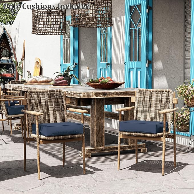 Patio Chair Cushions 18.5 X 16 X 4 Inch Waterproof Outdoor Seat Cushions for Patio Furniture, Outdoor Sofa Couch Pads with Ties & Handle, Set of 2, Navy Blue