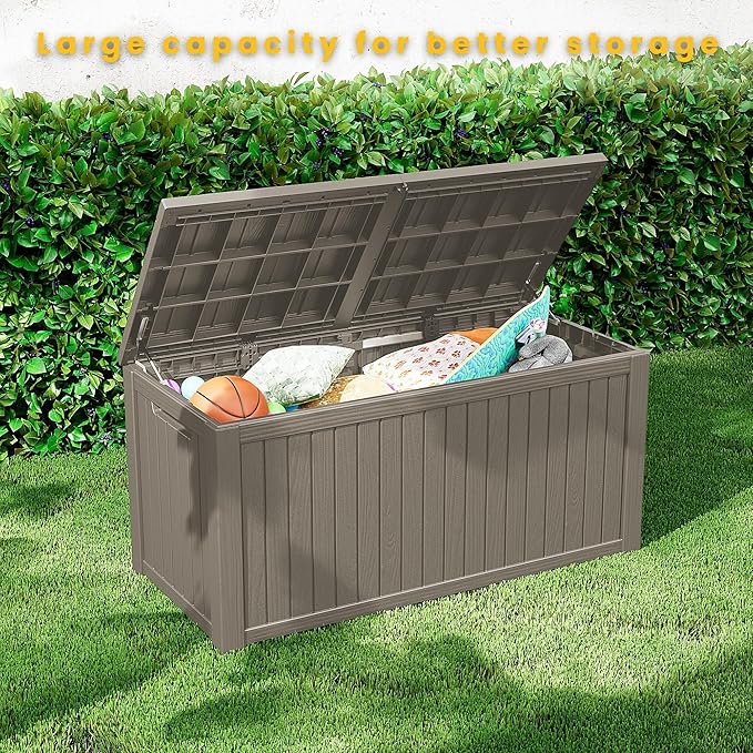 200 Gallon Outdoor Storage Bench Waterproof - Resin Deck Storage Chest for Patio & Pool, Lockable Outdoor Storage Box for Cushions & Tools, UV-Resistant, Granite Grey