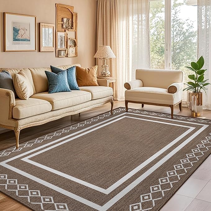 Outdoor Patio Rug, Outside Rectangular Carpet, Moroccan Geometric Rugs, Washable Large Indoor Outdoor Rug 6x9 Mats for RV, Picnic, Backyard, Deck, Balcony, Porch, Beach