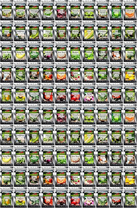 100 Seed Packets, 50 Varieties: Ultimate Seed Vault for Home Food Security & Abundant Gardens by B&KM Farms