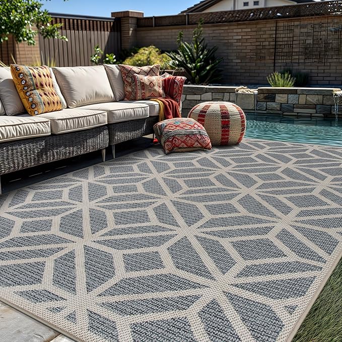 Rugshop Contemporary Geometric Design for Patio Rugs,Deck Rugs,Balcony Rugs Indoor/Outdoor Area Rug 5' x 7' Blue