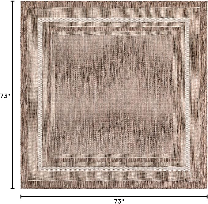 Unique Loom Outdoor Border Collection Area Rug - Soft Border (6' 1" Square Brown/Ivory)