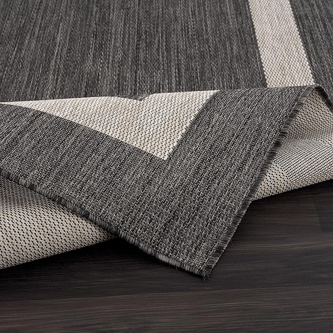 CAMILSON Outdoor Rug 9x12, Large Modern Outside Rugs for Patios Porches Waterproof Durable Washable Non-Shedding, Easy-to-Clean Indoor Outdoor Area Carpet (9 x 12, Bordered - Dark Gray/Light Gray)