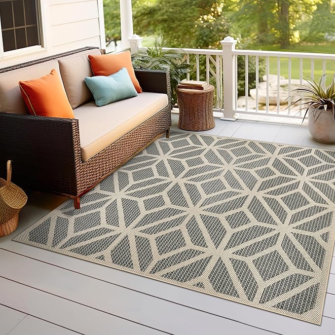 Rugshop Contemporary Geometric Indoor/Outdoor Square Rug 6' 6" Blue