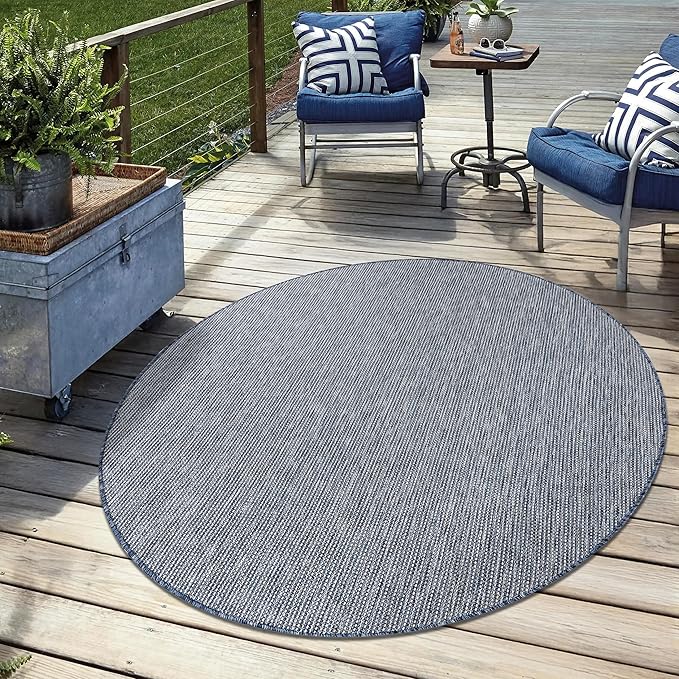 Keen Home Design Terrace Outdoor Round Rug - 5ft Round Washable Indoor/Outdoor Rug for Patio, Kitchen, Balcony, Beach, Garden, Deck and Porch, Size: 5'3" Round