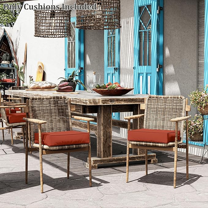 Patio Chair Cushions 18.5 X 16 X 4 Inch Waterproof Outdoor Seat Cushions for Patio Furniture, Outdoor Sofa Couch Pads with Ties & Handle, Set of 2, Terra Red