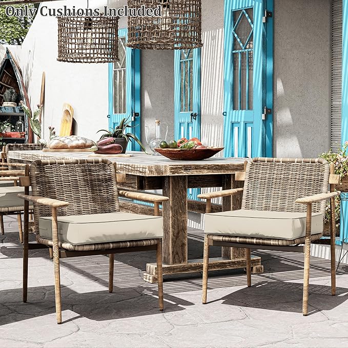 Patio Chair Cushions 24 X 24 X 5 Inch Waterproof Outdoor Seat Cushions for Patio Furniture, Outdoor Sofa Couch Pads with Ties & Handle, Set of 2, Cream
