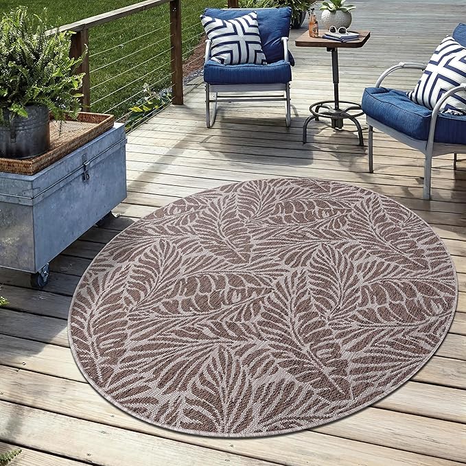 Keen Home Design Terrace Outdoor Round Rug - 8ft Round Washable Indoor/Outdoor Rug for Patio, Kitchen, Balcony, Beach, Garden, Deck and Porch, Size: 7'7" Round