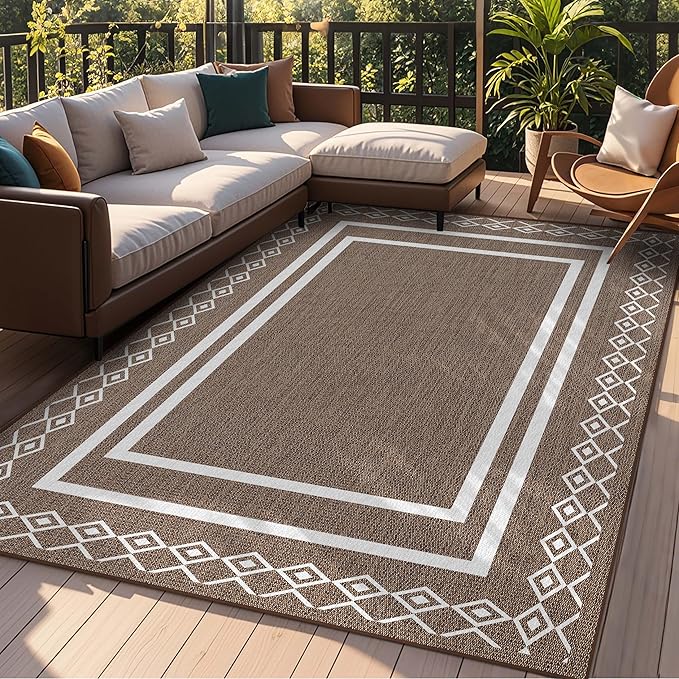 Outdoor Patio Rug, Outside Rectangular Carpet, Moroccan Geometric Rugs, Washable Large Indoor Outdoor Rug 6x9 Mats for RV, Picnic, Backyard, Deck, Balcony, Porch, Beach
