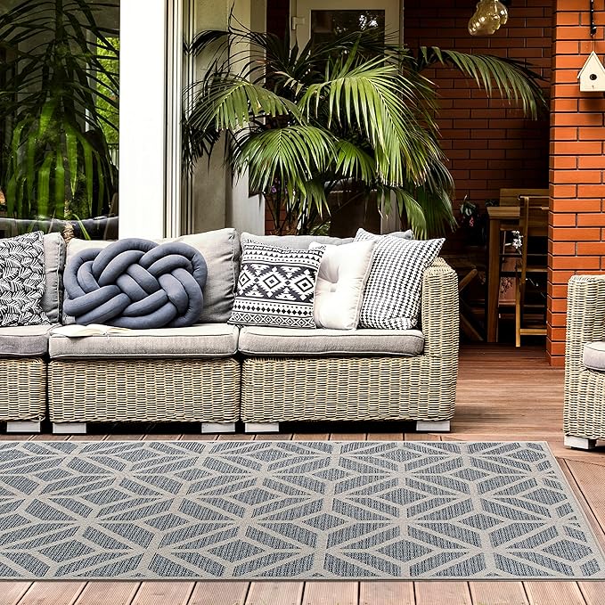 Rugshop Contemporary Geometric Indoor/Outdoor Area Rug 10' X 14' Blue
