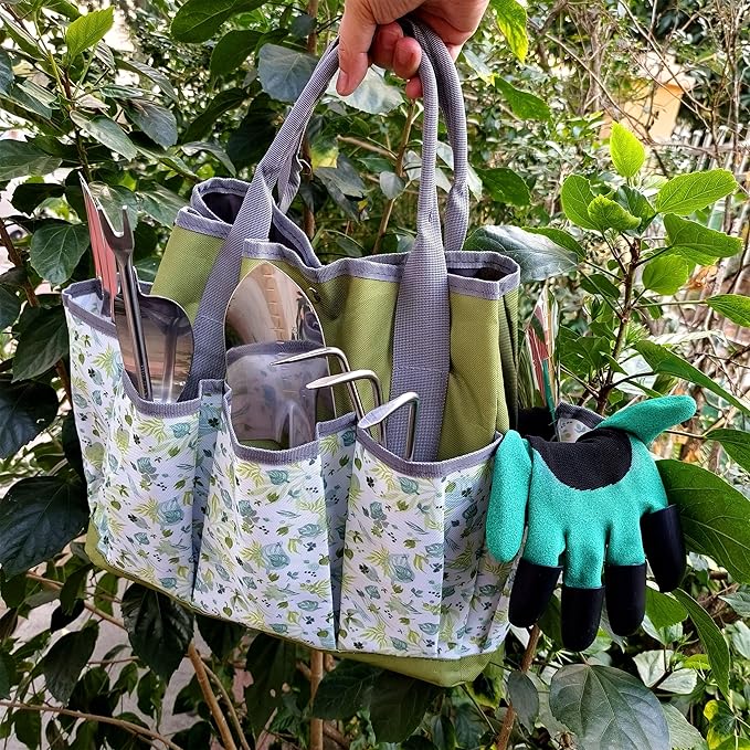 41-Piece Premium Gardening Tool Set, Stainless Steel Heavy Duty Gardening Tool Kit, with Non-Slip Rubber Grip, Storage Tote Bag, Outdoor Hand Tools, Ideal Gardening Gifts for All (Green)