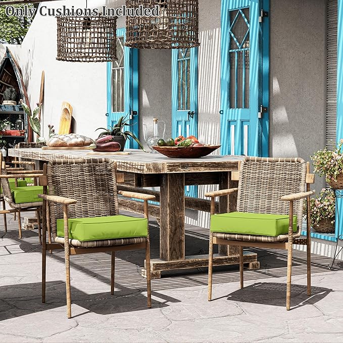 Patio Chair Cushions 18.5 X 16 X 4 Inch Waterproof Outdoor Seat Cushions for Patio Furniture, Outdoor Sofa Couch Pads with Ties & Handle, Set of 2, Grass Green