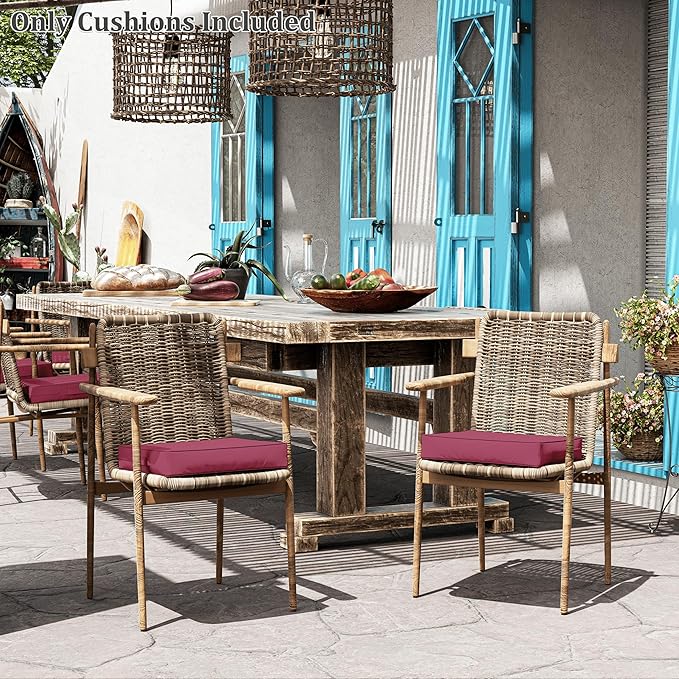 Patio Chair Cushions 17 X 16 X 3 Inch Waterproof Outdoor Seat Cushions for Patio Furniture, Outdoor Sofa Couch Pads with Ties & Handle, Set of 2, Fuchsiared