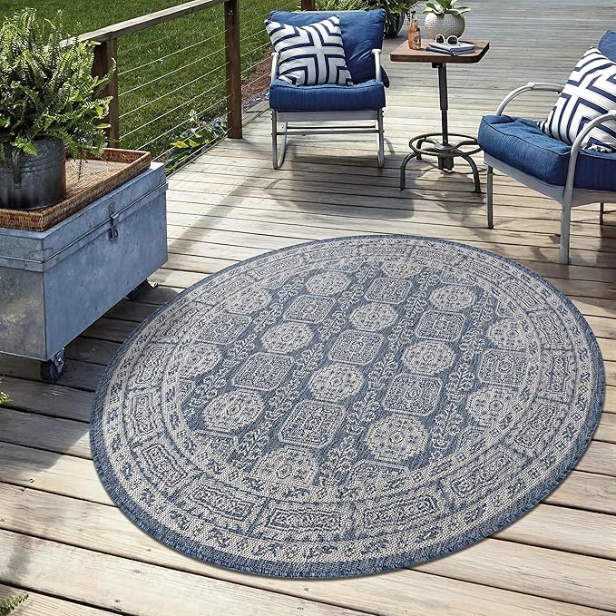 Keen Home Design Terrace Outdoor Round Rug - 5ft Round Washable Indoor/Outdoor Rug for Patio, Kitchen, Balcony, Beach, Garden, Deck and Porch, Size: 5'3" Round