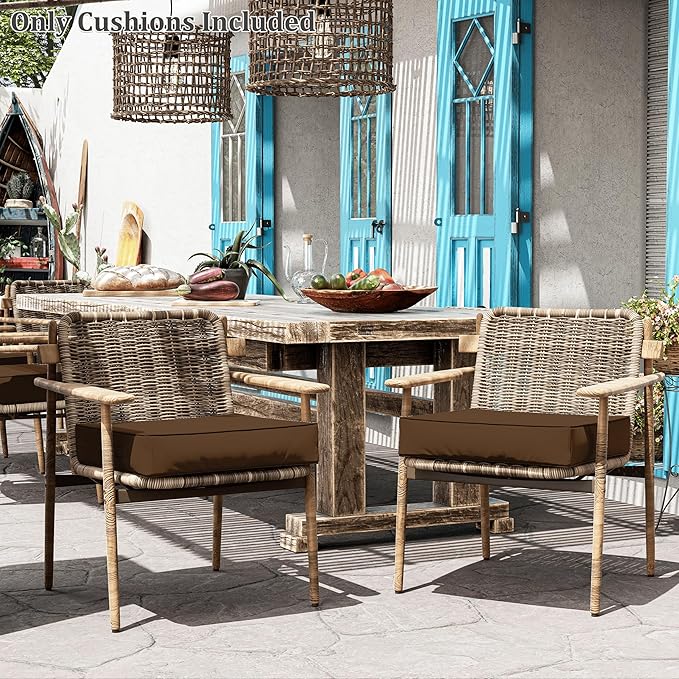 Patio Chair Cushions 24 X 24 X 5 Inch Waterproof Outdoor Seat Cushions for Patio Furniture, Outdoor Sofa Couch Pads with Ties & Handle, Set of 2, Chocolate