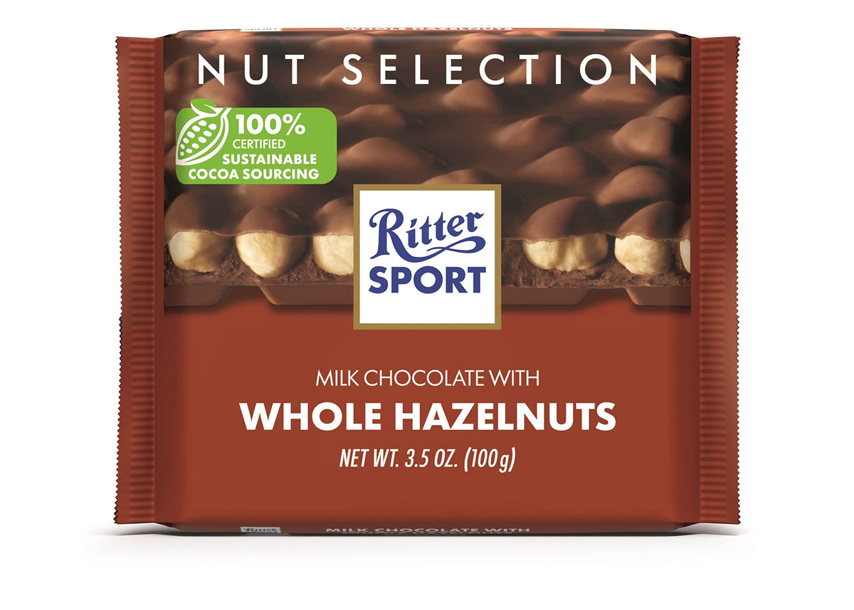Ritter Sport Chocolate Bars with Nuts (Milk Chocolate with Hazelnuts, 3.5 Ounce (Pack of 10)