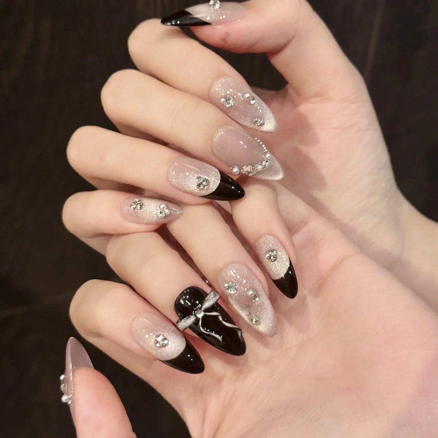 Pink Cat Eye Almond Nails