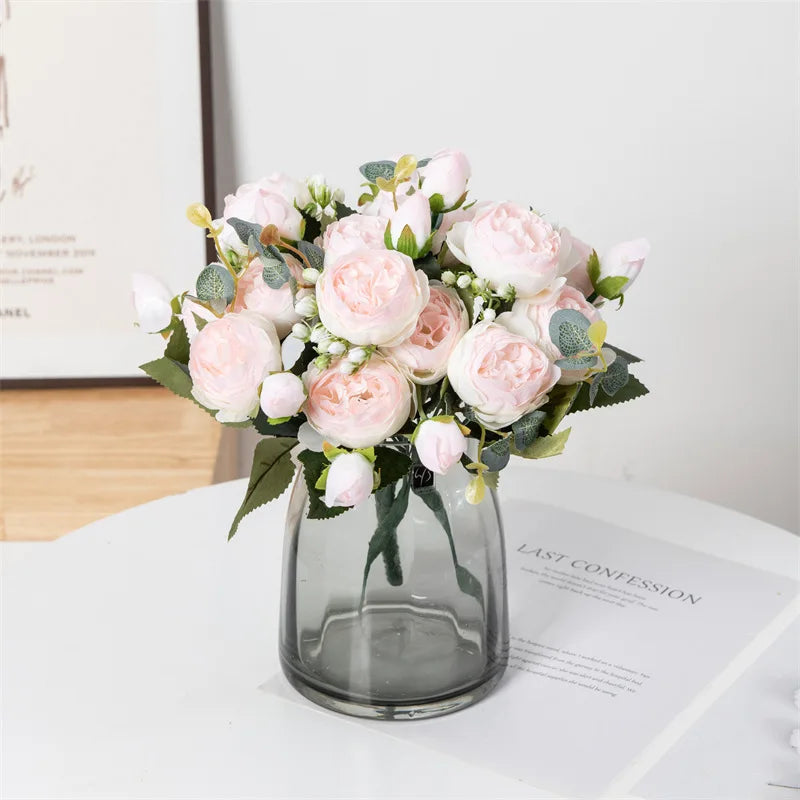Flowers Fake Silk White Peonies
