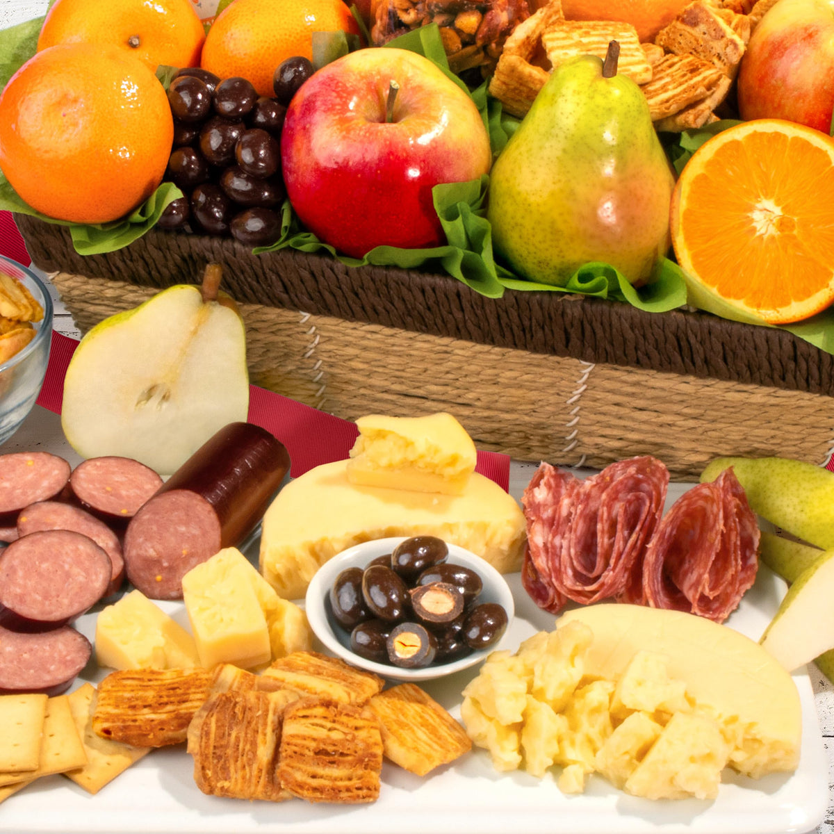 A Gift Inside Sweet & Savory Farmstead Fruit Basket – Fresh Fruits & Gourmet Pairings
