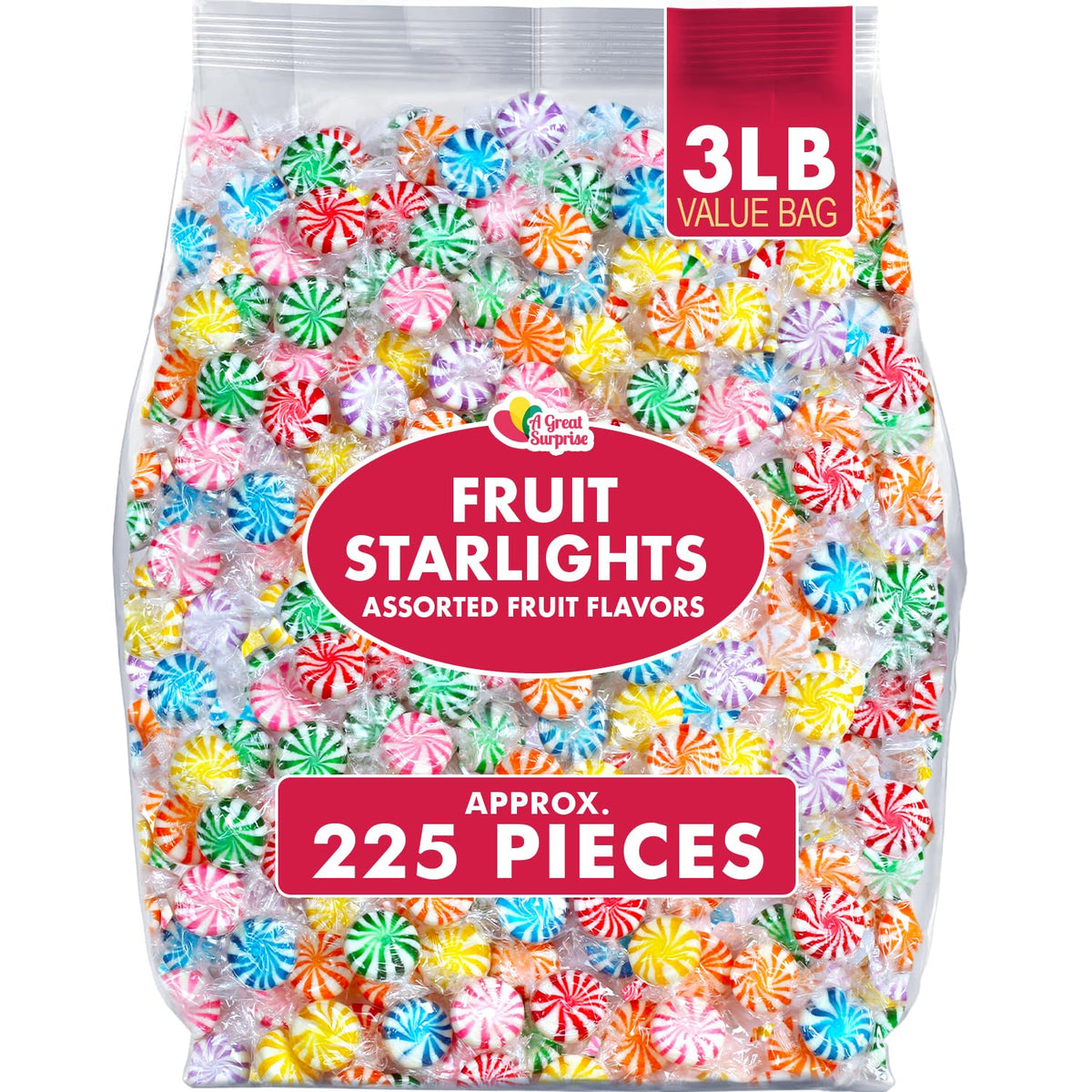 A Great Surprise Assorted Fruit Starlights – 3 lb Pinwheel Candies, Individually Wrapped