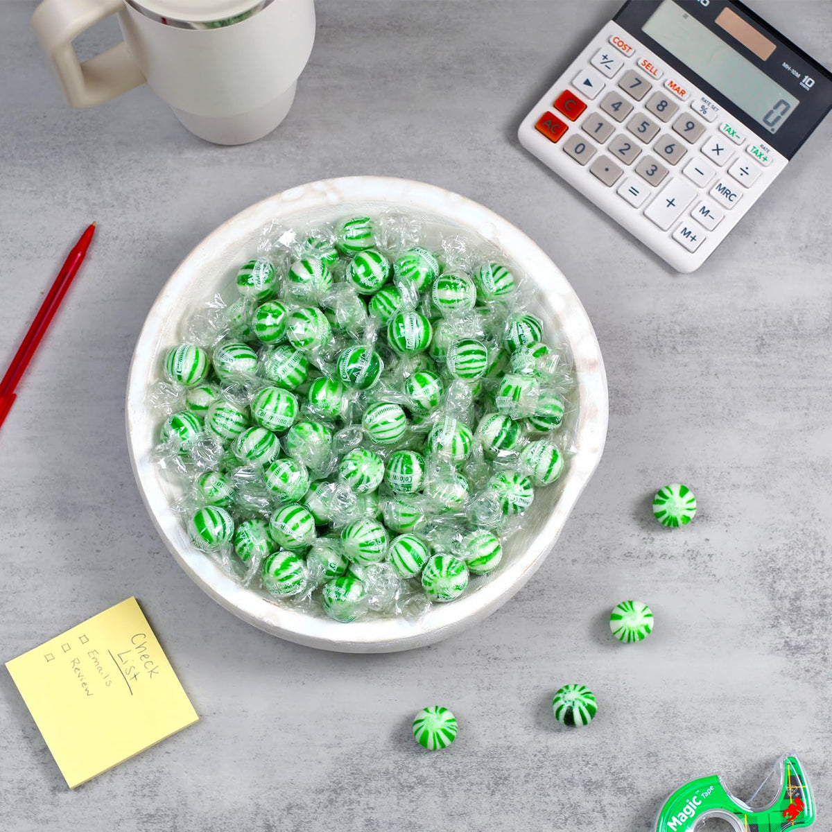 A Great Surprise Jumbo Spearmint Mint Balls – 3 lb Bulk, Individually Wrapped Green Starlight Mints