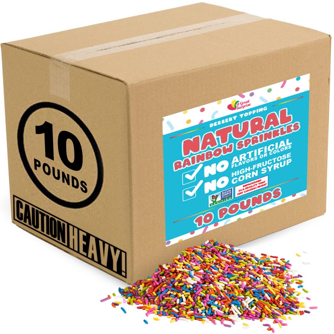 Bulk Natural Rainbow Sprinkles – 10 lb Wholesale | Kosher, Non-GMO, Dye-Free Jimmies | A Great Surprise