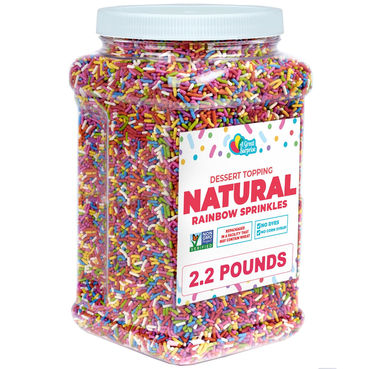 A Great Surprise Dye-Free Rainbow Sprinkles – 2.2 LB | Natural Vegan Jimmies