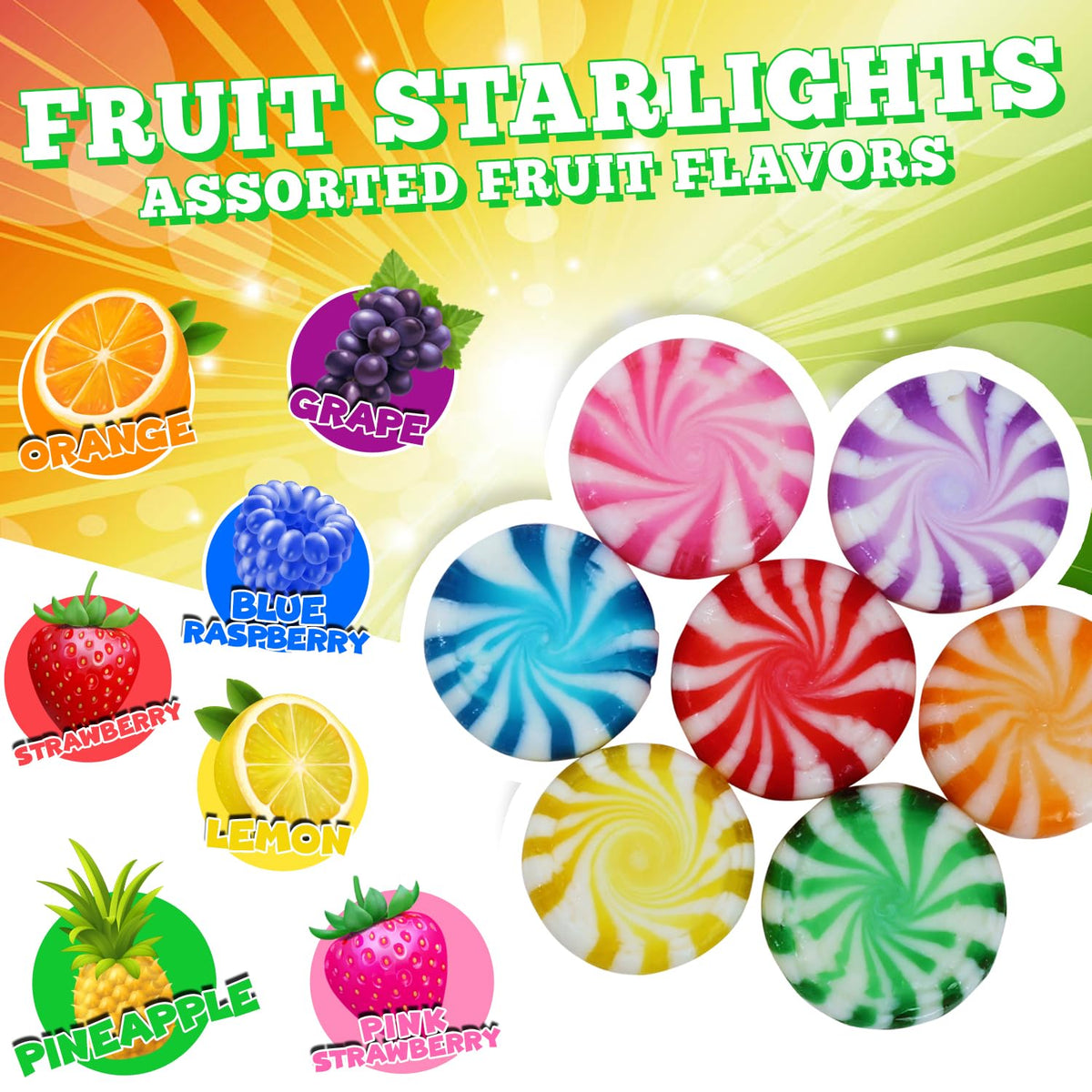 A Great Surprise Assorted Fruit Starlights – 3 lb Pinwheel Candies, Individually Wrapped