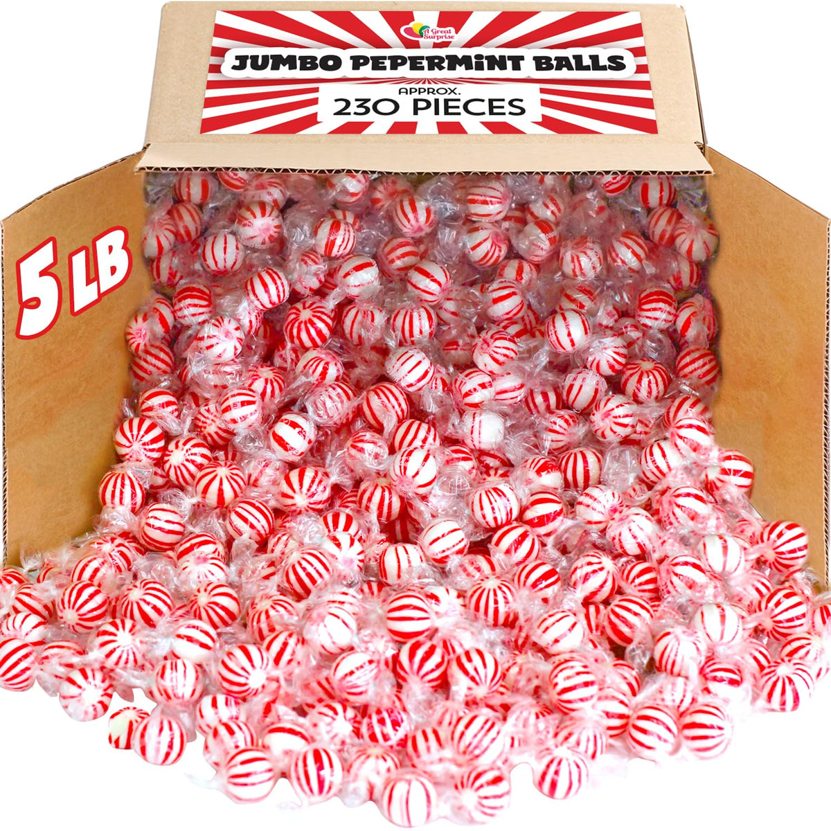 Peppermint Candy Balls – 5 lb Bulk, Red & White Striped Mints | A Great Surprise