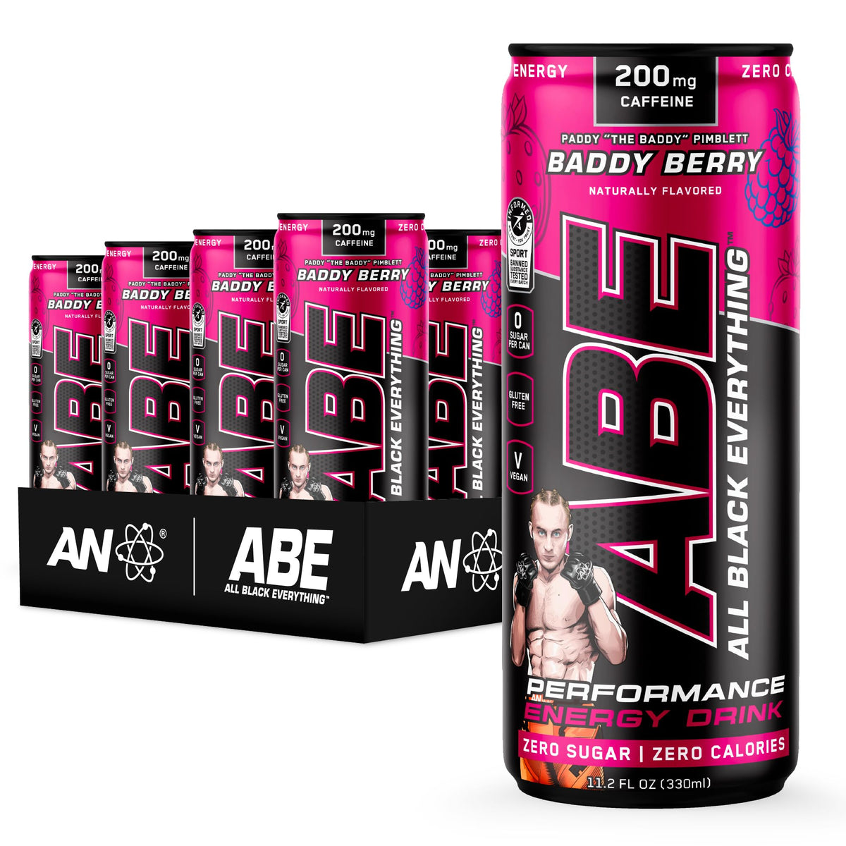 ABE All Black Everything Performance Energy Drink – 0 Calories, Sugar Free, 200mg Caffeine | 12 Pack