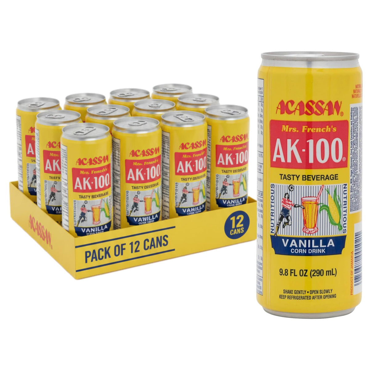 Acassan Mrs. French AK-100 Vanilla Corn Drink – 9.8 fl oz x12