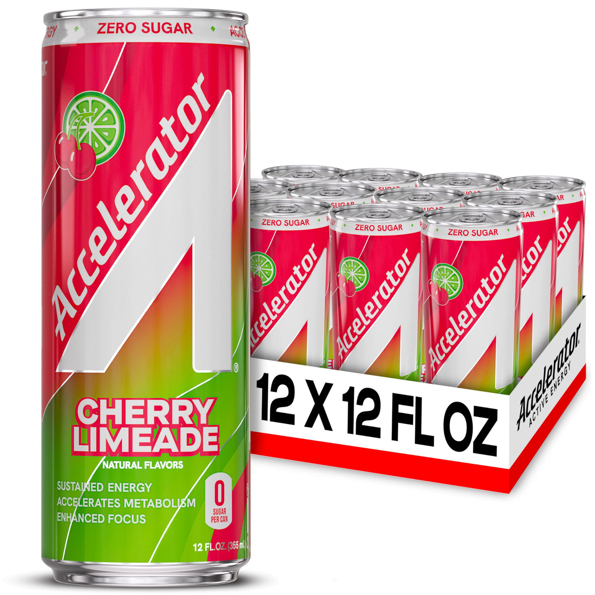 ACCELERATOR Energy Drink – Cherry Limeade, Zero Sugar, 12oz Can (12 Pack)