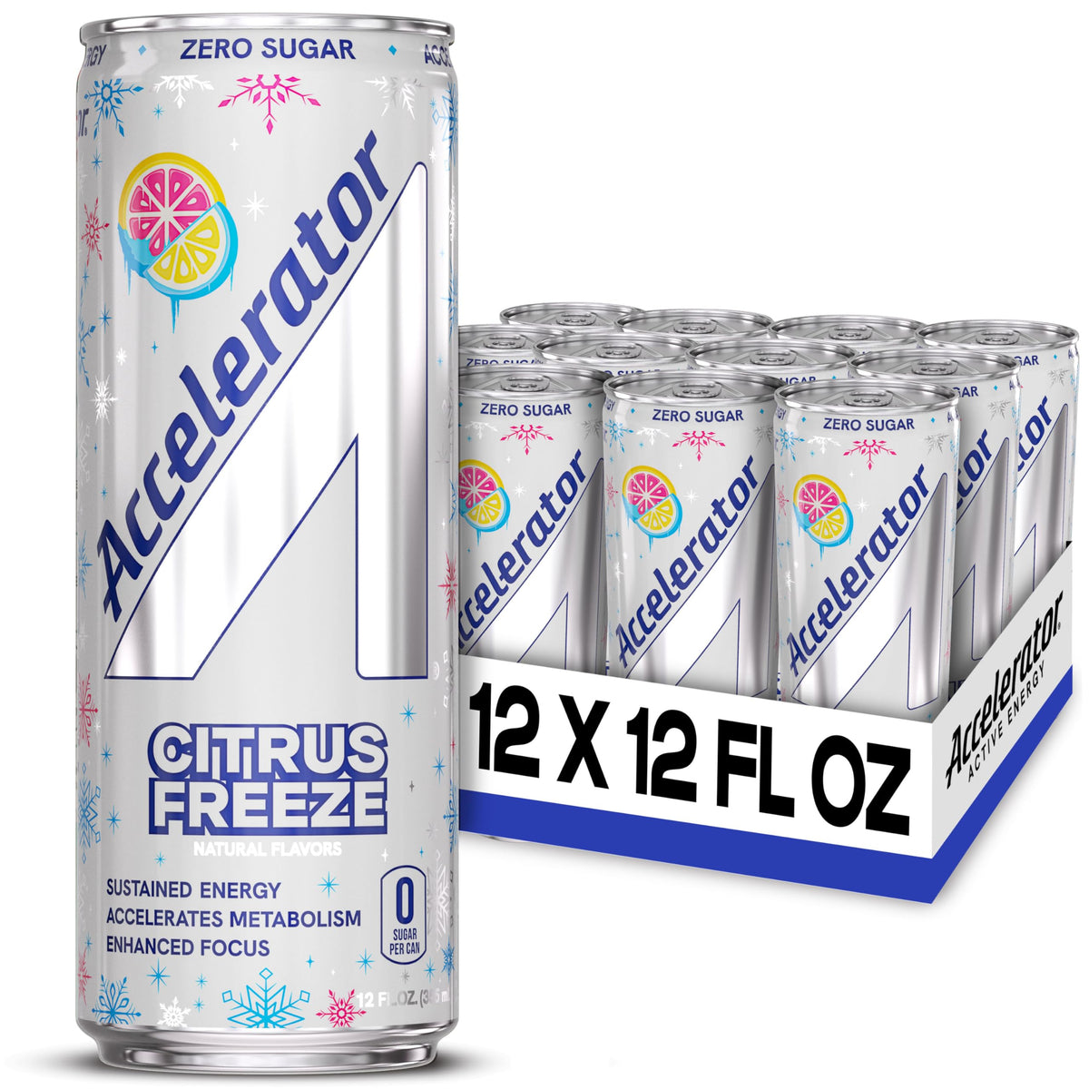 Accelerator Energy Drink Citrus Freeze 12oz Can – Zero Sugar, 200mg Natural Caffeine